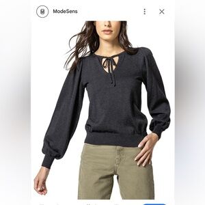 Lilla P Charcoal Long Sleeve Top with Tie Neck size S